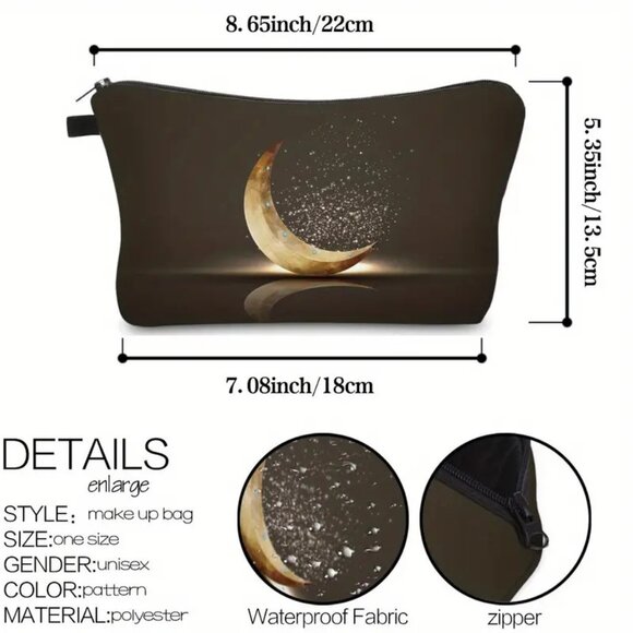 Cosmetic Bag Makeup Crescent Moon Stars Ramadan Cosmic Clutch Pouch Storage NEW - Picture 3 of 3